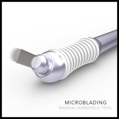 Microblading manual handheld tool for eyebrow tattooing and cosmetic tattooing procedures.